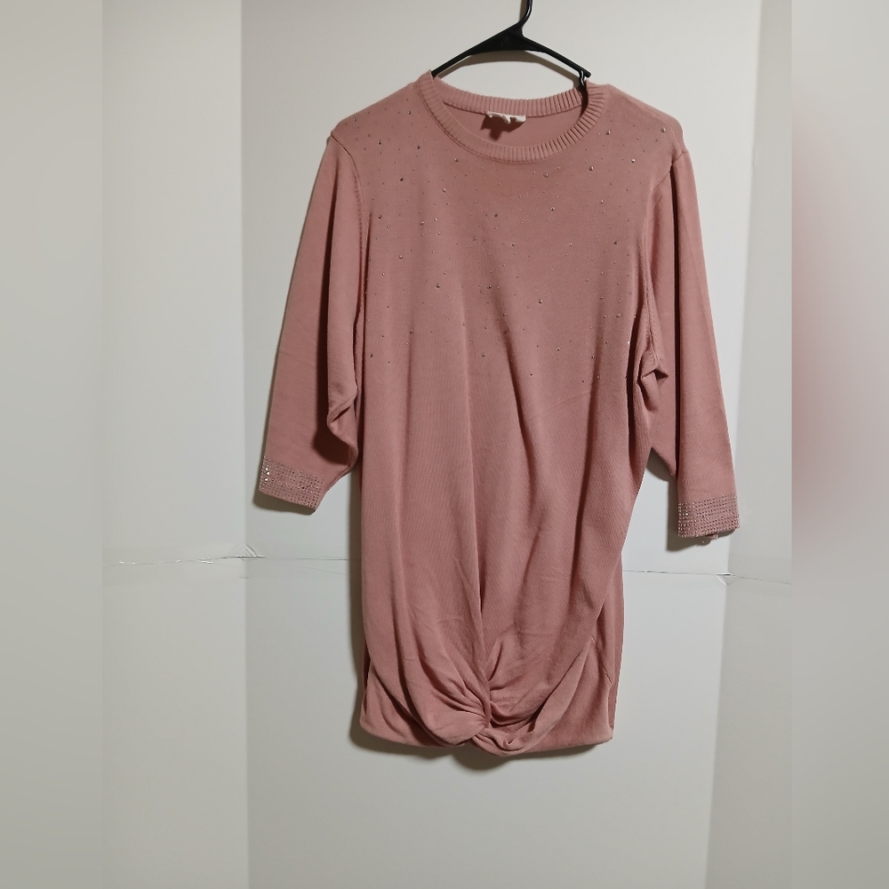 Siren Lily Pink Relaxed Tie Front 3/4 Sleeve Hoodie Maternity